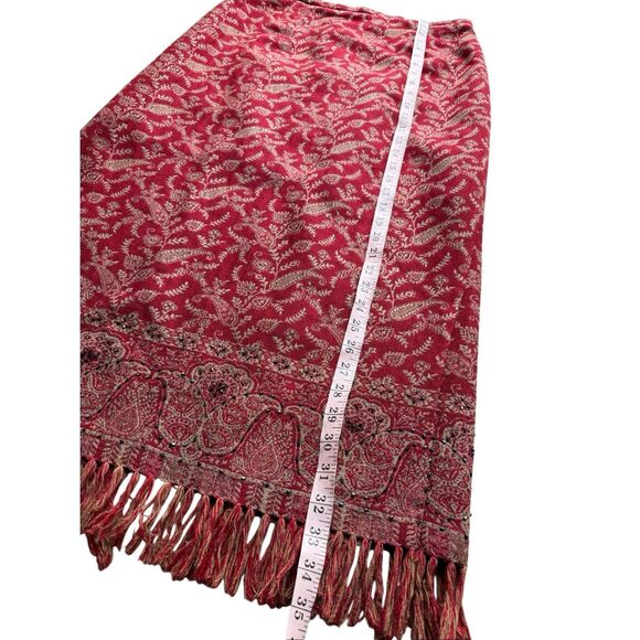 Vintage Nouveaux Red Paisley Print With Fringe Hem Straight Maxi Skirt - Picture 9 of 10
